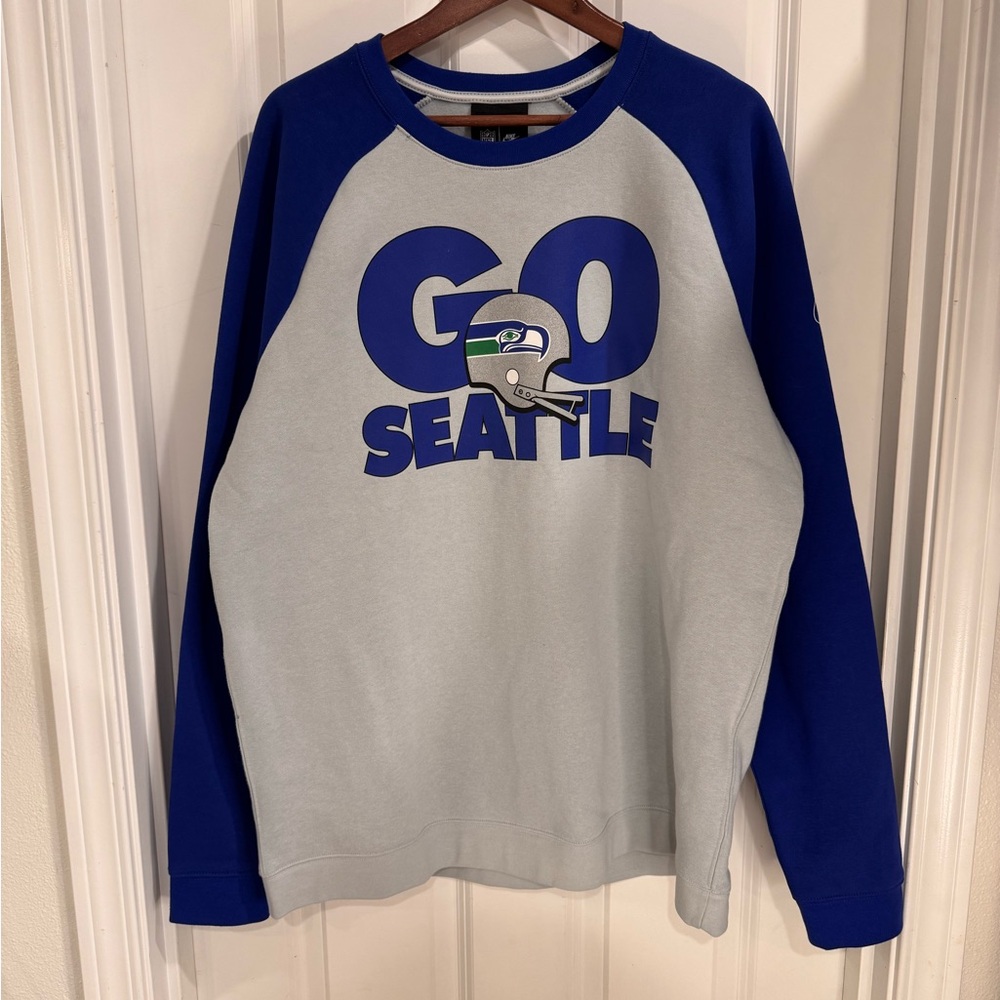 Men's Nike Gray/Blue Seattle Seahawks Throwback ‘Go Seattle’ Crewneck